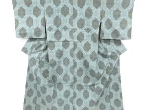 アンティーク　亀甲に花更紗模様織り出し手織り節紬着物